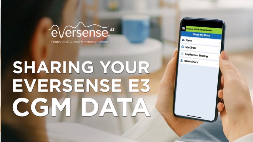 Person holds a smartphone displaying Eversense app